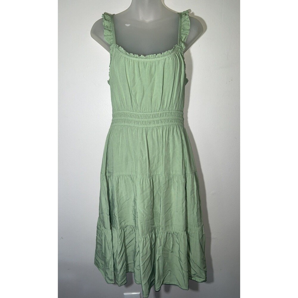 Gal Meets Glam Green Tiered Midi Dress Ruffle Smocked Waist Cottagecore 4-6